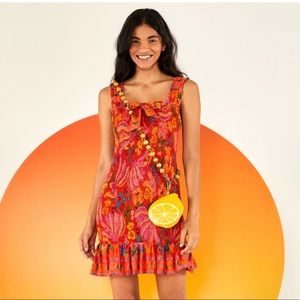 FARM RIO Red Spring Bananas Mini Dress